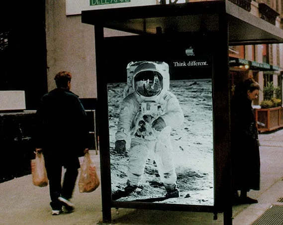A Think Different street advertisement photographed in 1997; CC BY-SA 4.0.