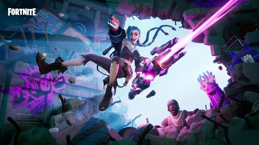 Jinx in Fortnite, from the Arcane crossover.