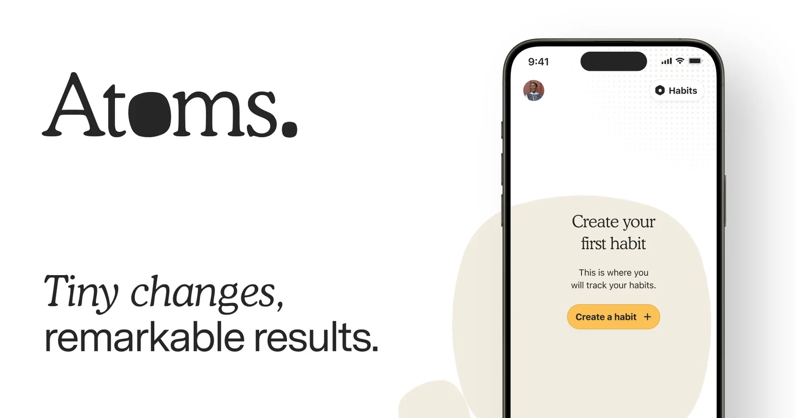 Official Atoms site showing the book's habit-building app.
