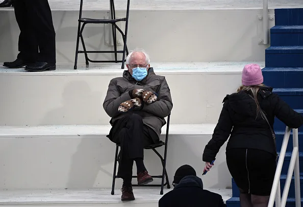 TOPSHOT - Former presidential candidate, Senator Bernie Sanders sits...
