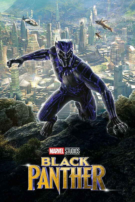 Black Panther poster: the hero crouched above a Wakandan landscape.