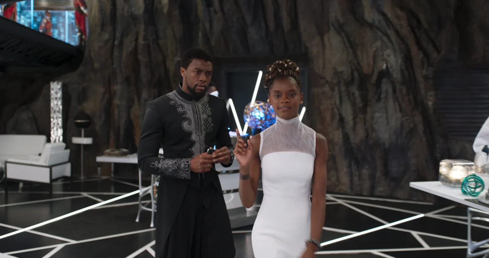 T'Challa and Shuri in Shuri's lab.