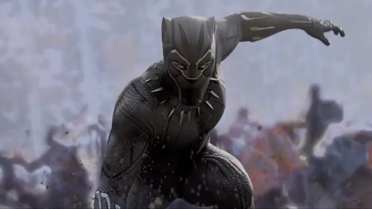 Black Panther leaping in the suit.