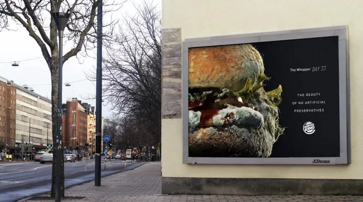 Official Moldy Whopper campaign poster from the agency portfolio.