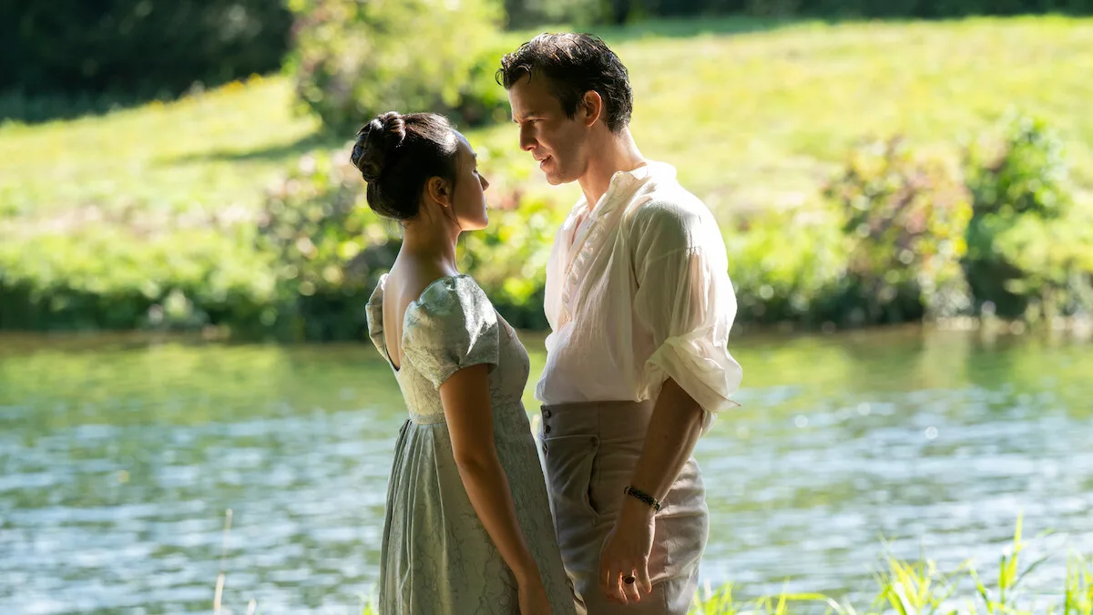 Bridgerton. (L to R) Yerin Ha as Sophie Baek, Luke Thompson as Benedict Bridgerton in episode 403 of Bridgerton. Cr. Liam Daniel/Netflix © 2025