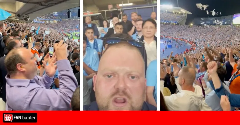 Man City fans' celebrations mocked; Supporter slams 'tourists' trying to make him sit down - Fan Banter