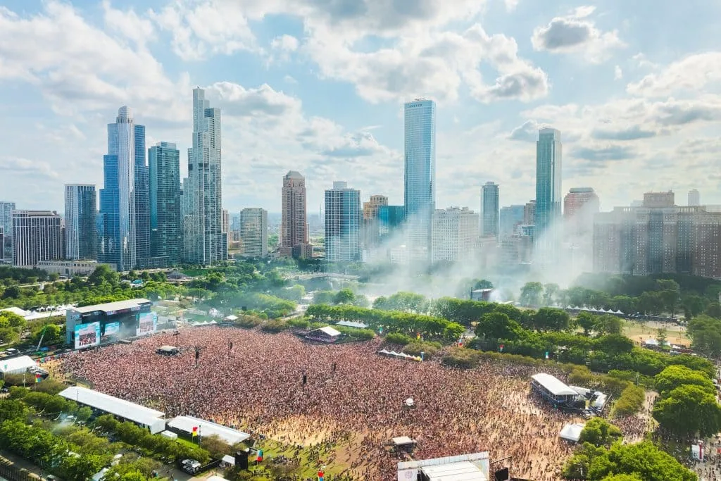 Aerial view of the Lollapalooza 2024 crowd for Chappell Roan's set