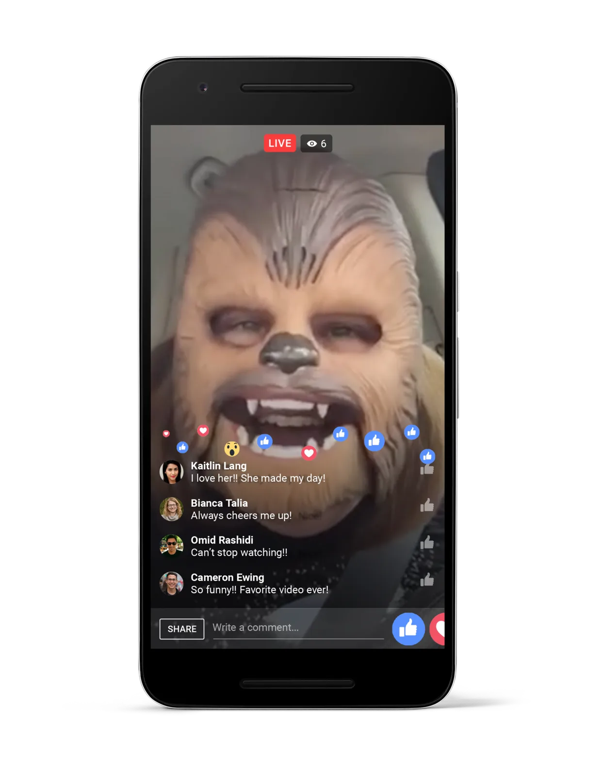 Facebook’s year-end screenshot of Candace Payne laughing in her Chewbacca mask.