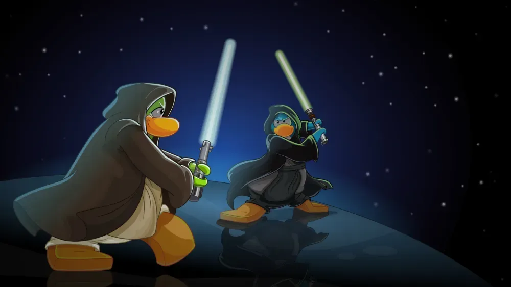 Penguins duel with lightsabers in the Star Wars takeover