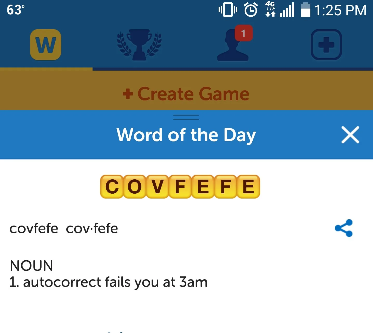 Now playable in #WordsWithFriends! #covfefe - "Autocorrect fails you at 3am"