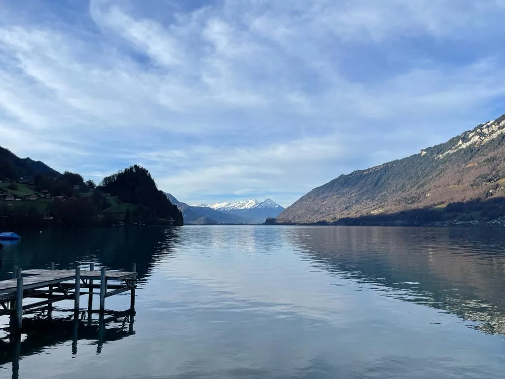 The Iseltwald lakeshore in Switzerland, used for the piano scene