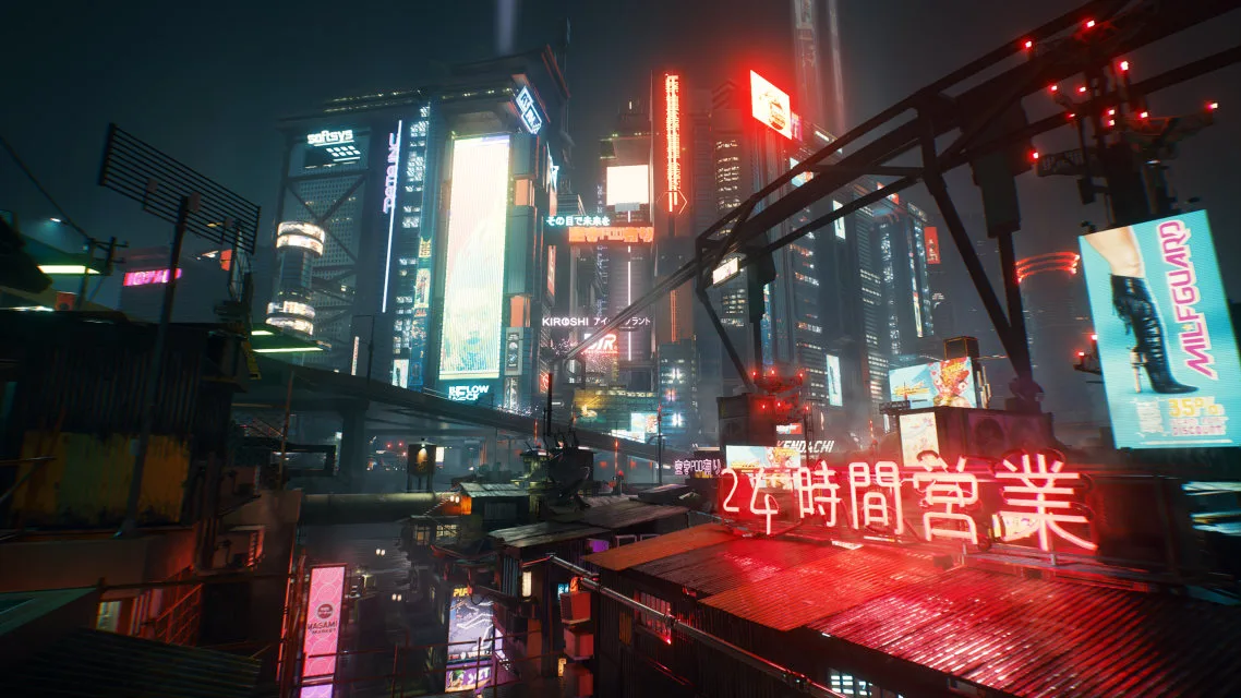 Official screenshot of Night City, Above it all.