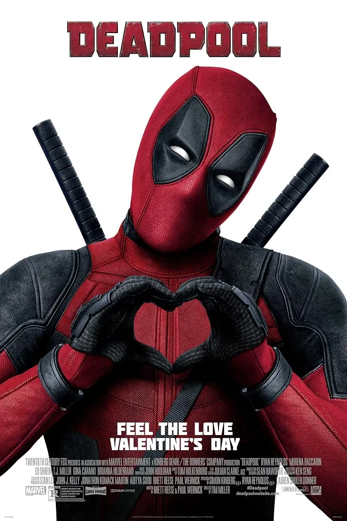 Deadpool poster making a heart with his hands