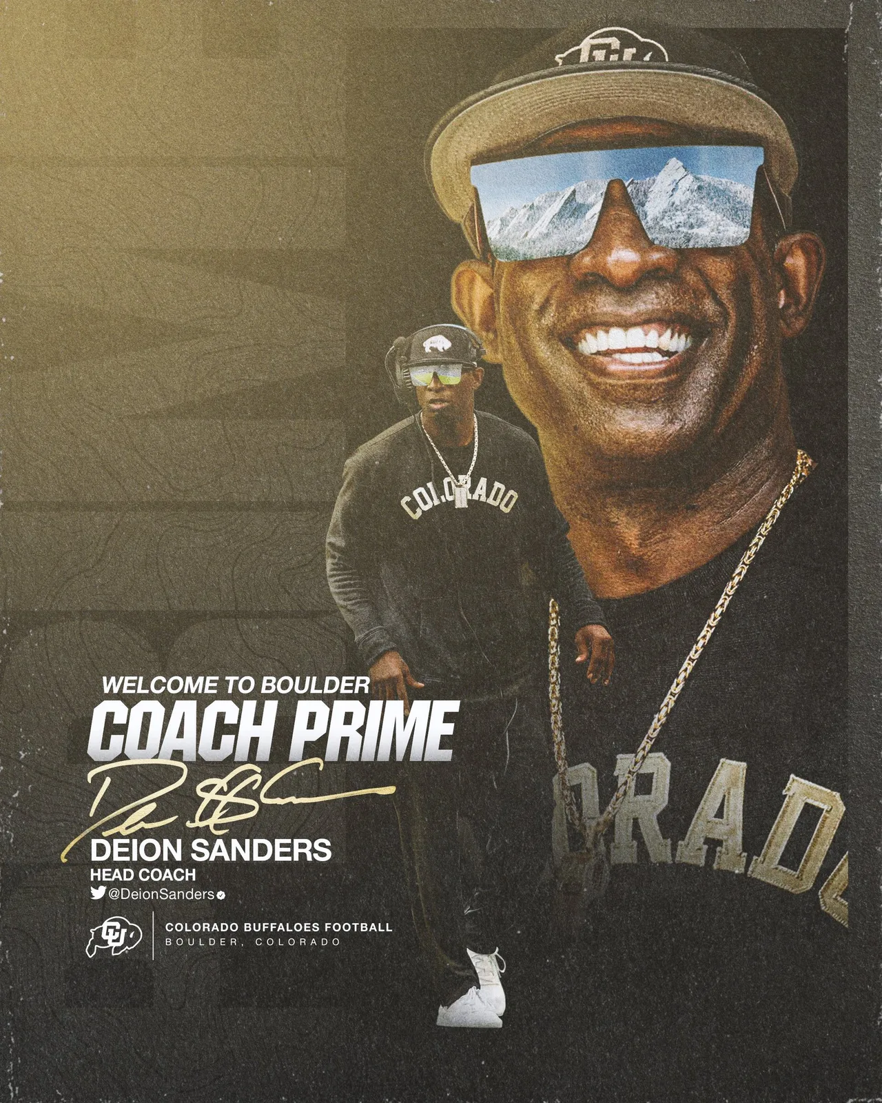 Colorado's Welcome to Boulder, Coach Prime announcement graphic