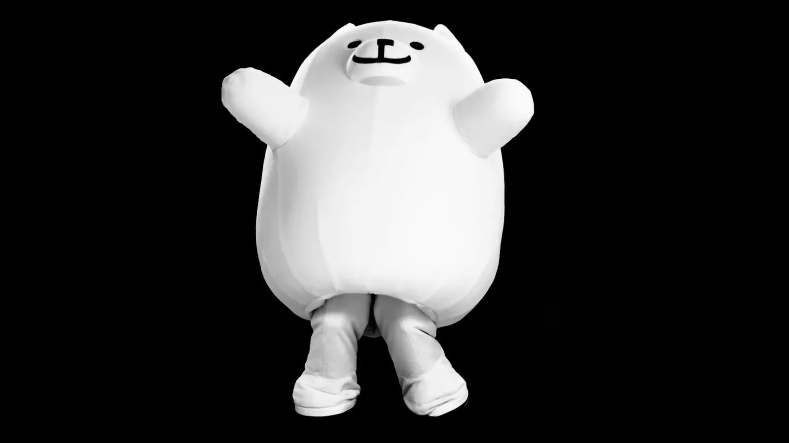 Deltarune mascot poses triumphantly on black background