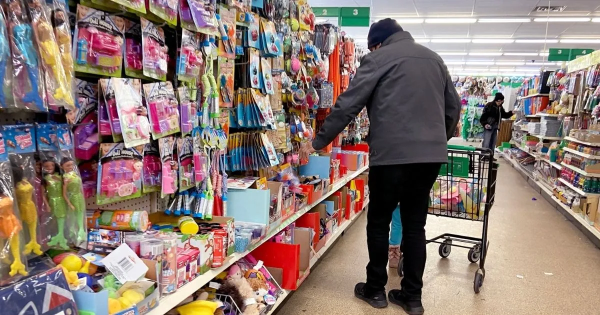A shopper in a Dollar Tree aisle