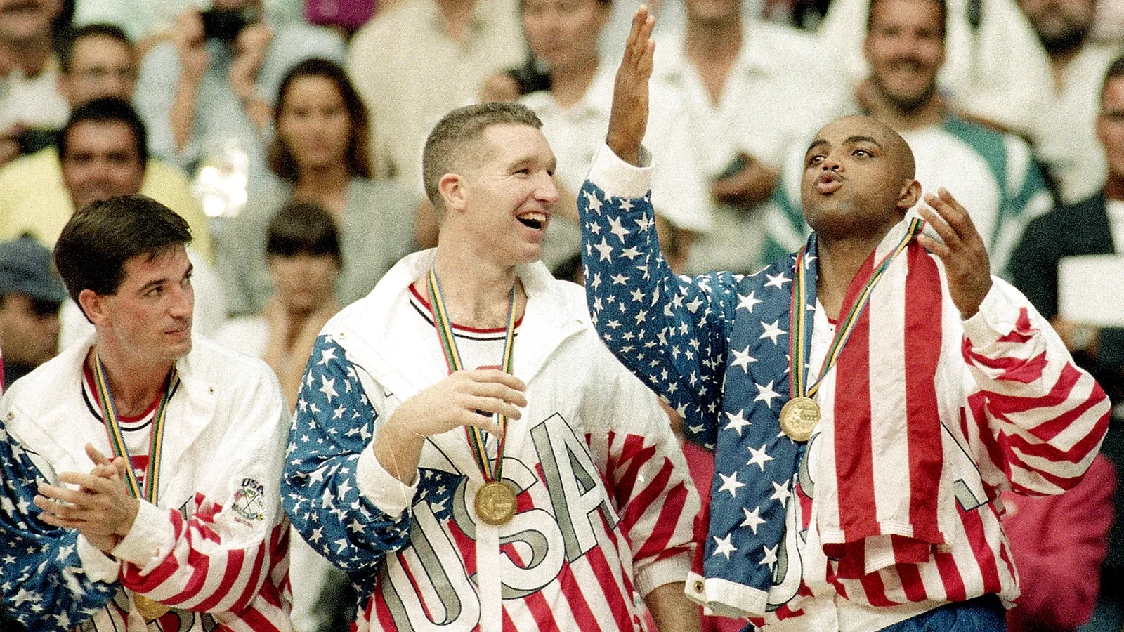 Dream Team players celebrating gold in Barcelona