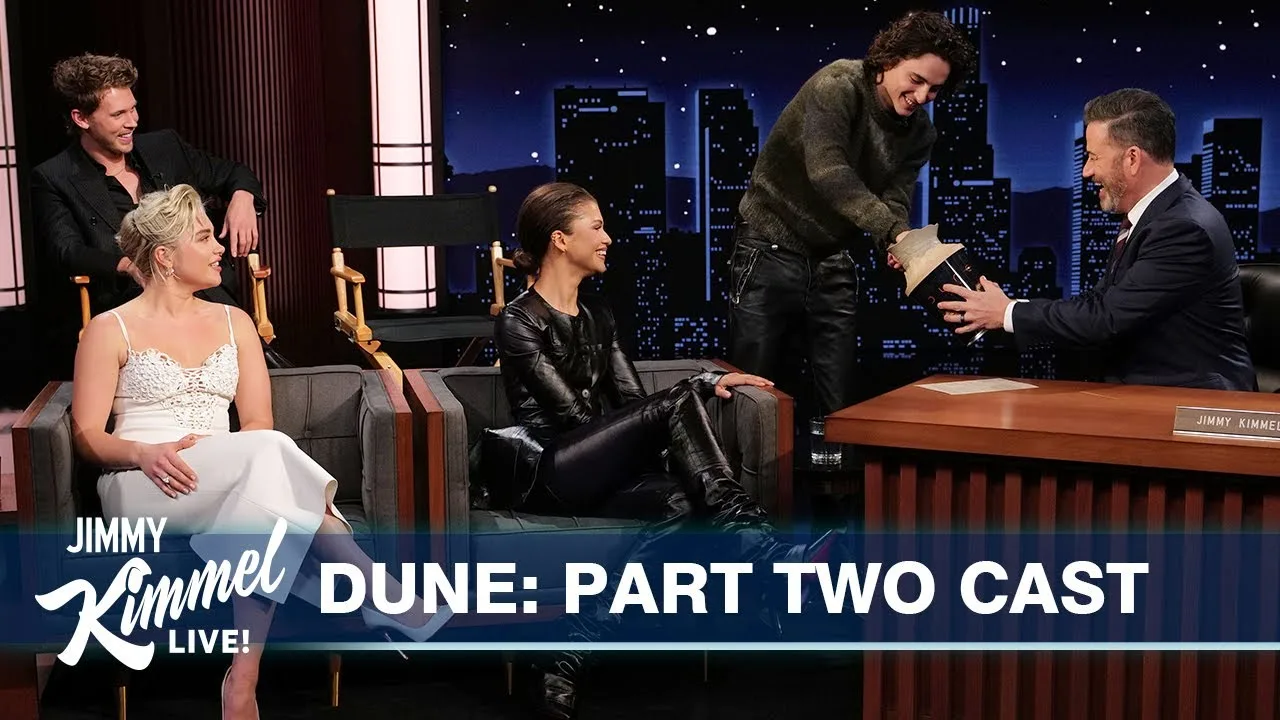 The Dune: Part Two cast on Jimmy Kimmel Live.