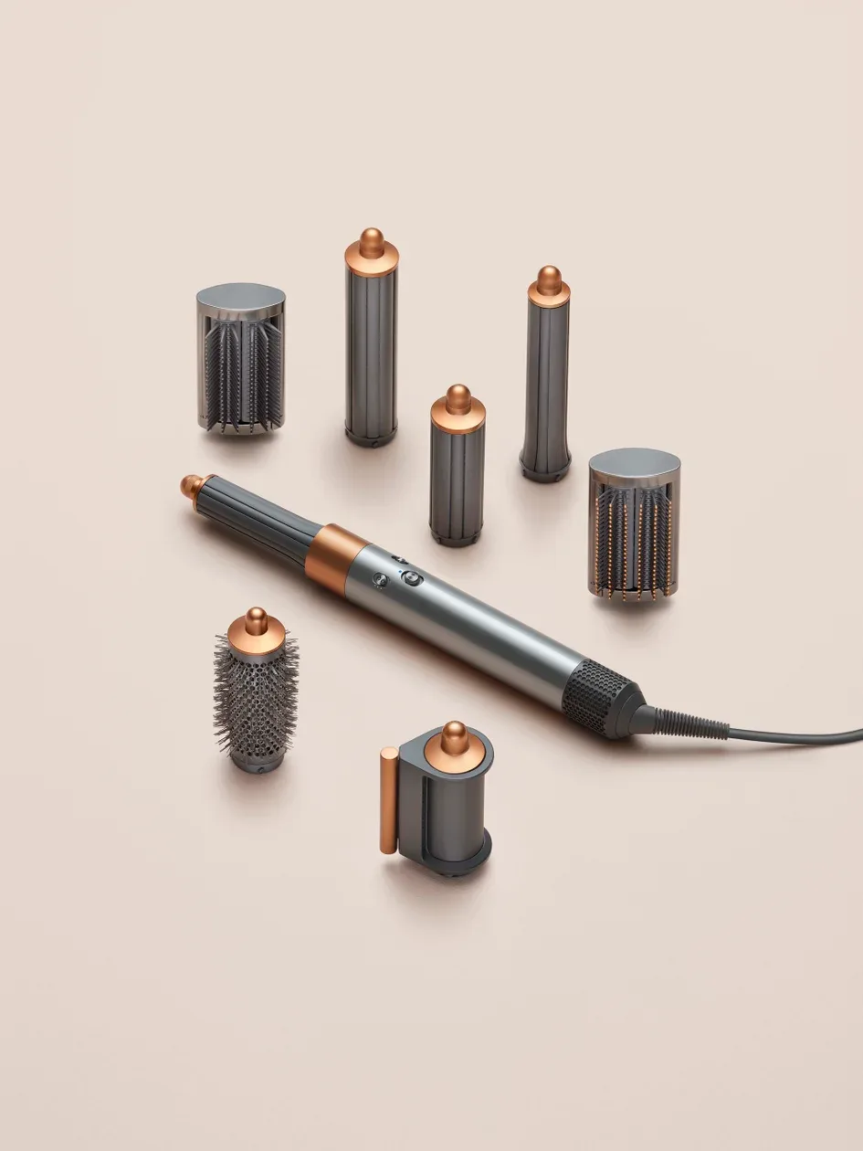 The redesigned 2022 Dyson Airwrap with attachments