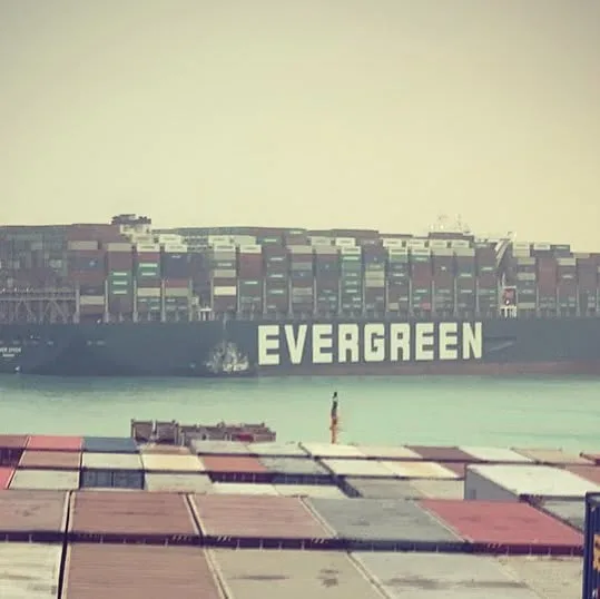 Julianne Cona on Instagram: "Ship in front of us ran aground while going through the canal and is now stuck sideways looks like we might be here for a little bit... #suezcanal #ranaground #stuck"