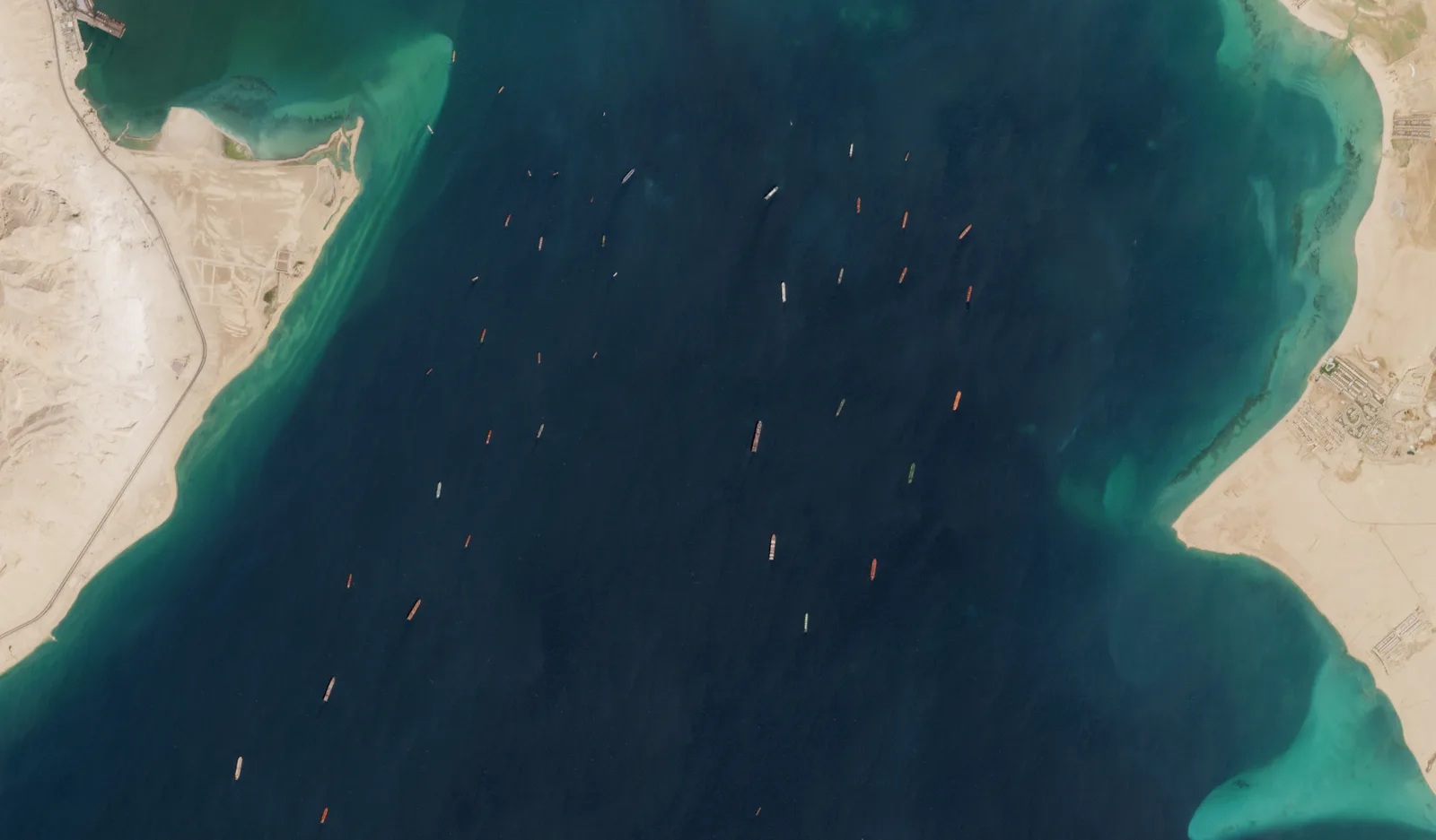 Sentinel-2 satellite image of the Suez Canal blockage, March 29, 2021; CC BY-SA 3.0 IGO.