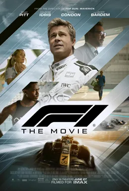 F1 The Movie poster with Brad Pitt, Damson Idris and the cast.