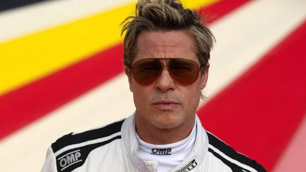 Brad Pitt as Sonny Hayes in racing gear.