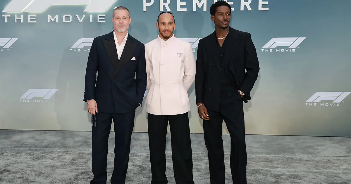Brad Pitt, Lewis Hamilton and Damson Idris at the premiere.