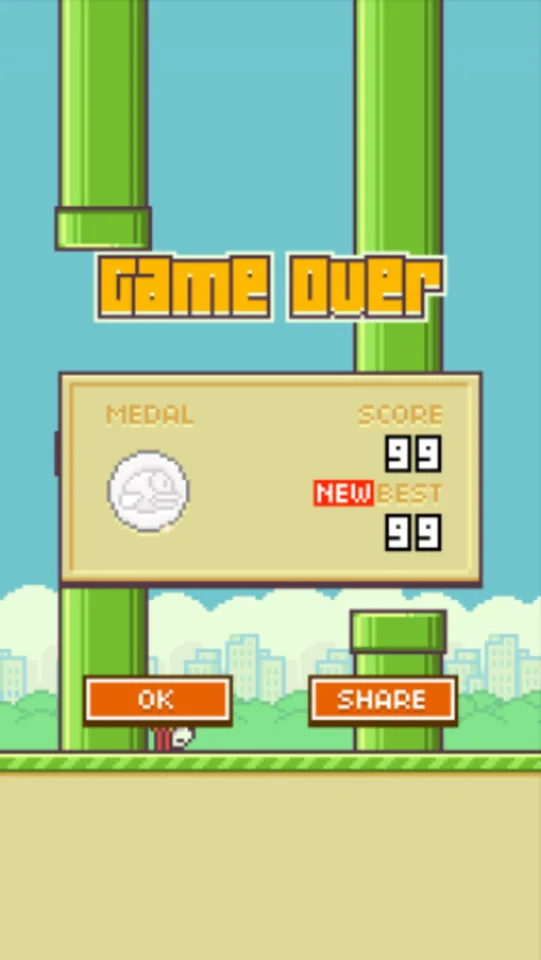 The App Store's game-over screenshot with a score of 99