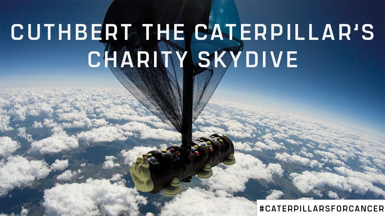 Official thumbnail showing Cuthbert’s charity skydive in May 2021.