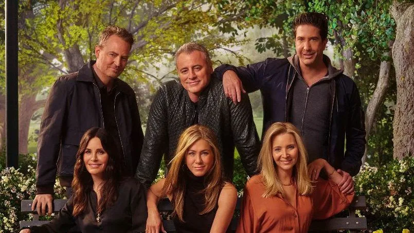 The cast together on the Central Perk set for Friends: The Reunion, 2021