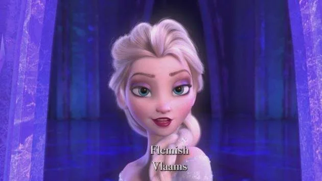 Elsa in the 'Let It Go' sequence with subtitles, from Disney's 25-language version.