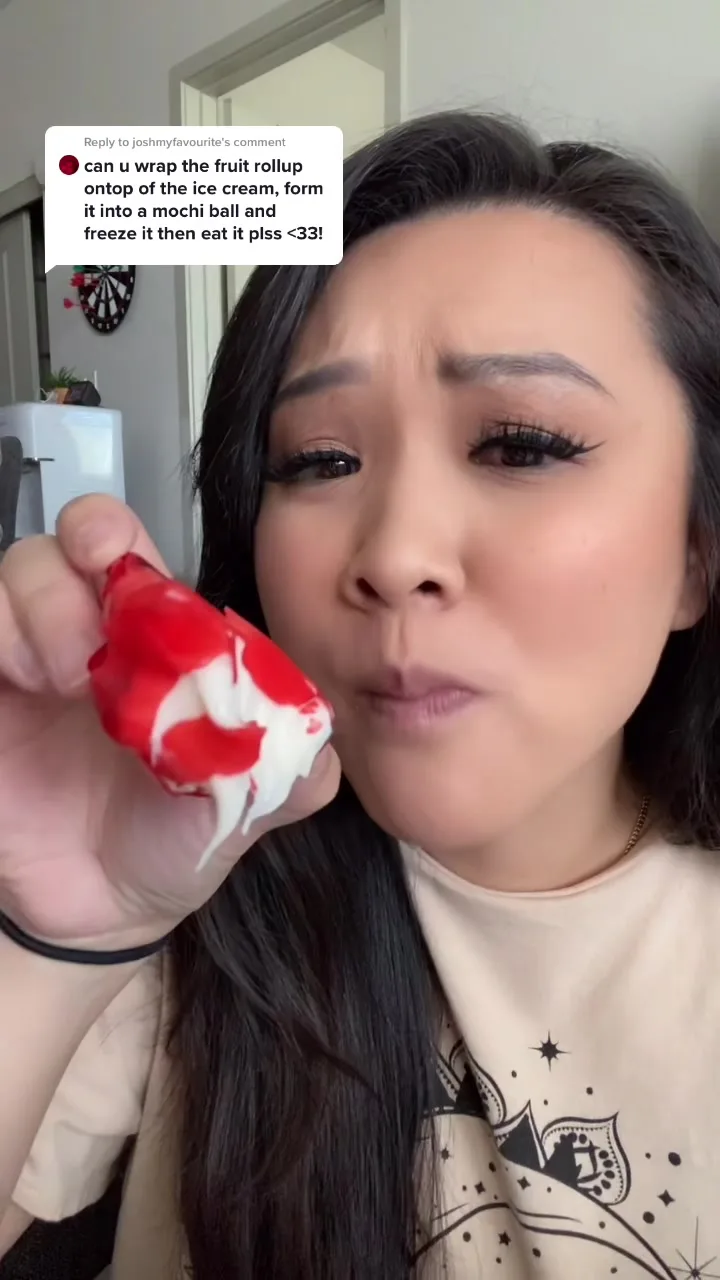 Reply to @joshmyfavourite Ice cream wrapped in fruit roll up 🤤 #eating #eatingshow #tiktokfood #mukbang #foodie #food #foryou #asmr #candy #fyp