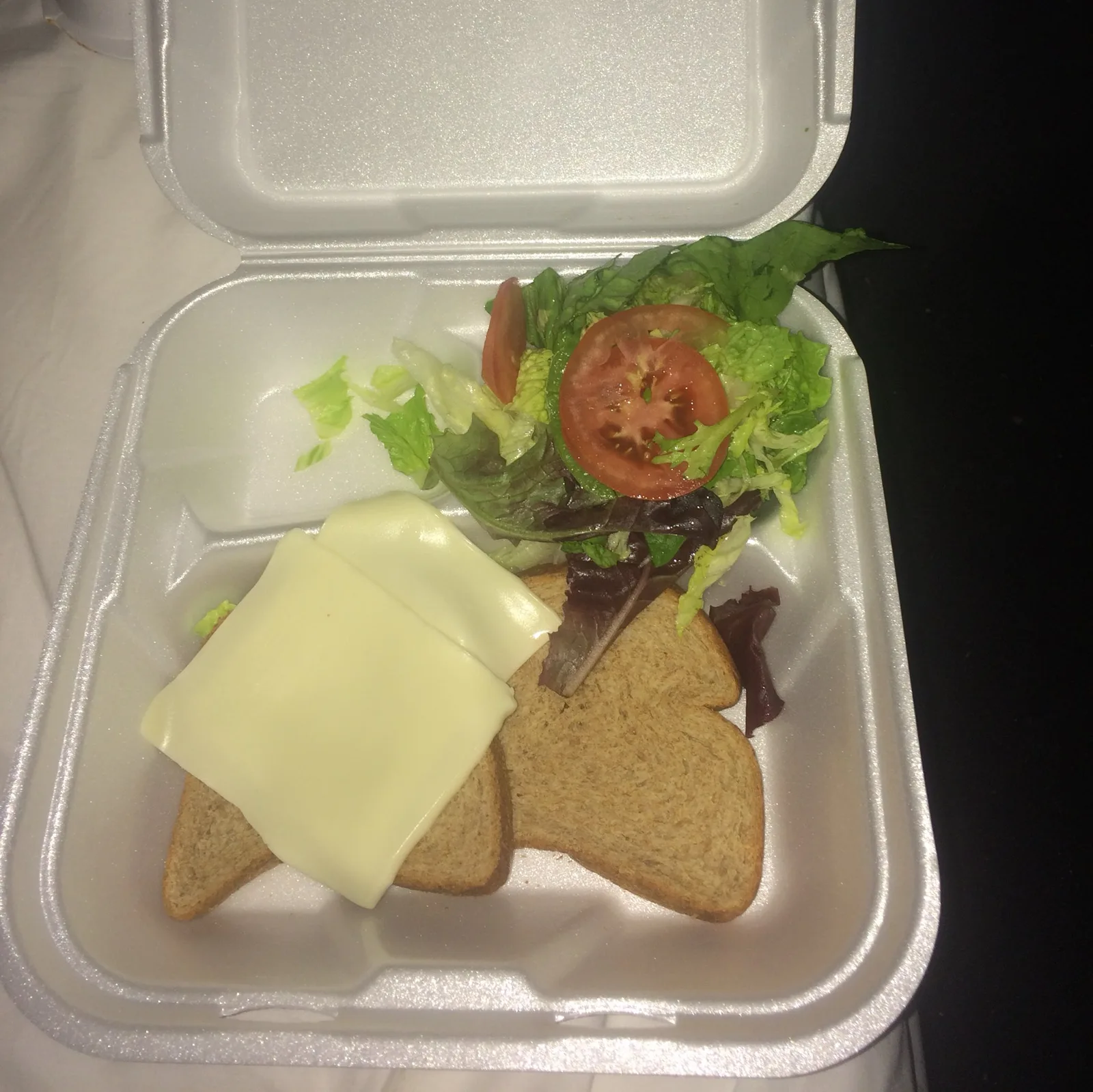 The dinner that @fyrefestival promised us was catered by Steven Starr is literally bread, cheese, and salad with dressing. #fyrefestival