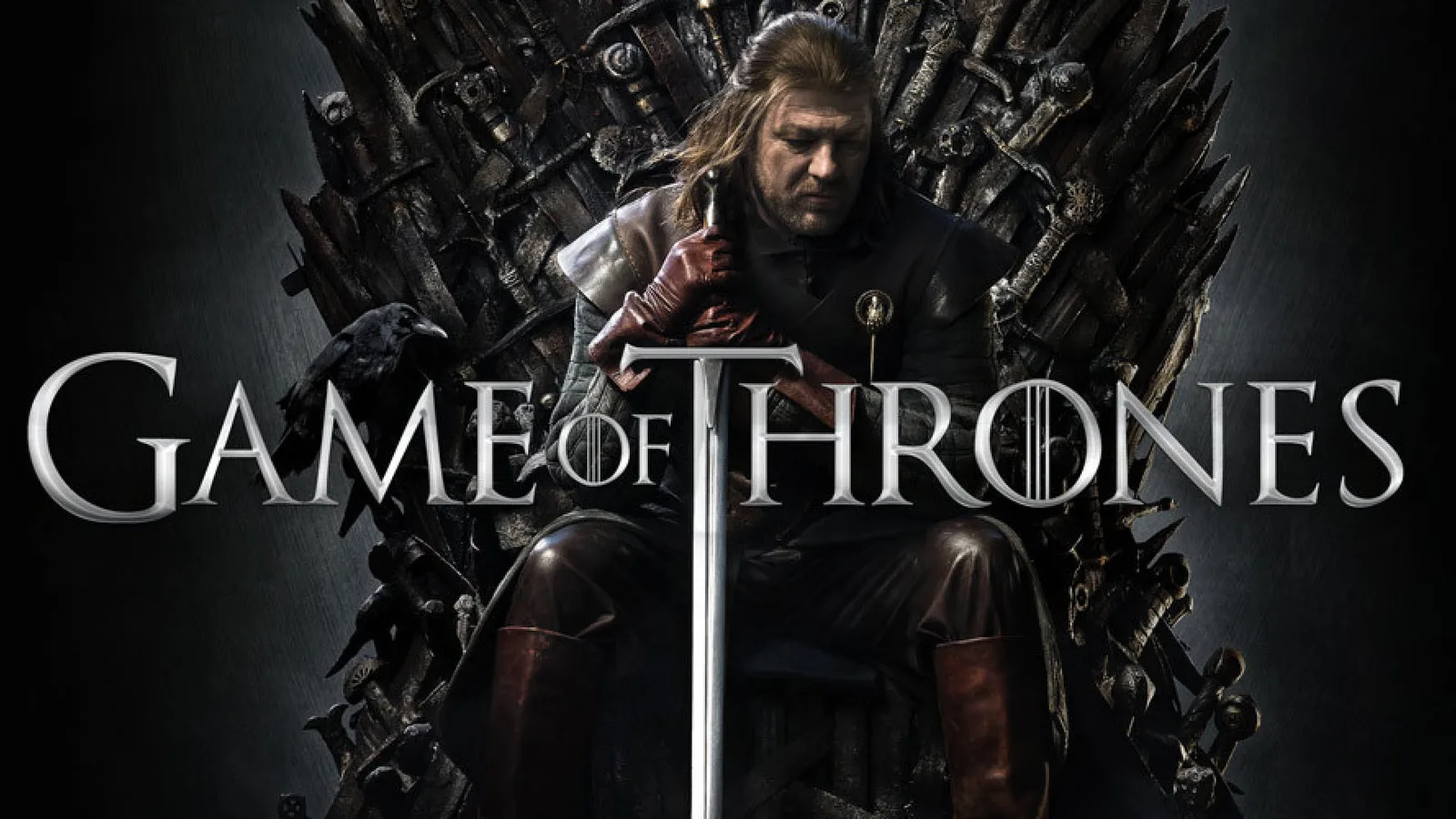 Sean Bean as Ned Stark on the Iron Throne in season 1 key art.