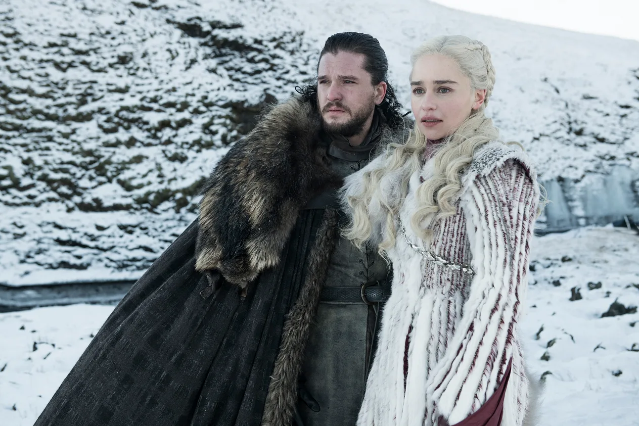 Jon Snow and Daenerys Targaryen in the snow.