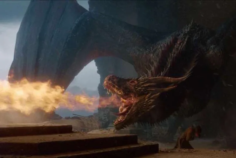 Drogon melting the Iron Throne in the series finale.