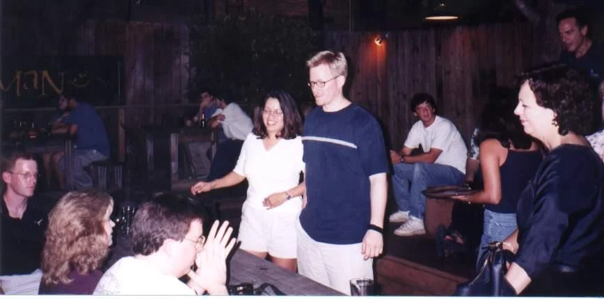 Participants at the first Geocaching Event in Austin, March 24, 2001. Early-replication photograph from 2001 republished in a 2016 official retrospective; not the first cache.