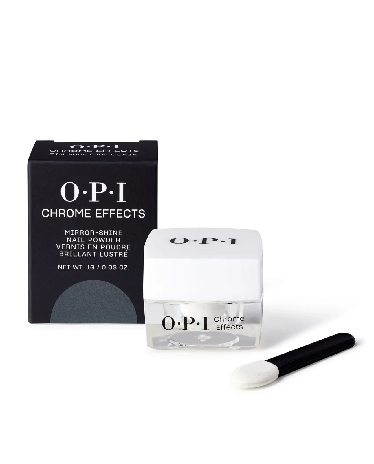 OPI Tin Man Can Glaze chrome powder used to make the glazed nail finish.