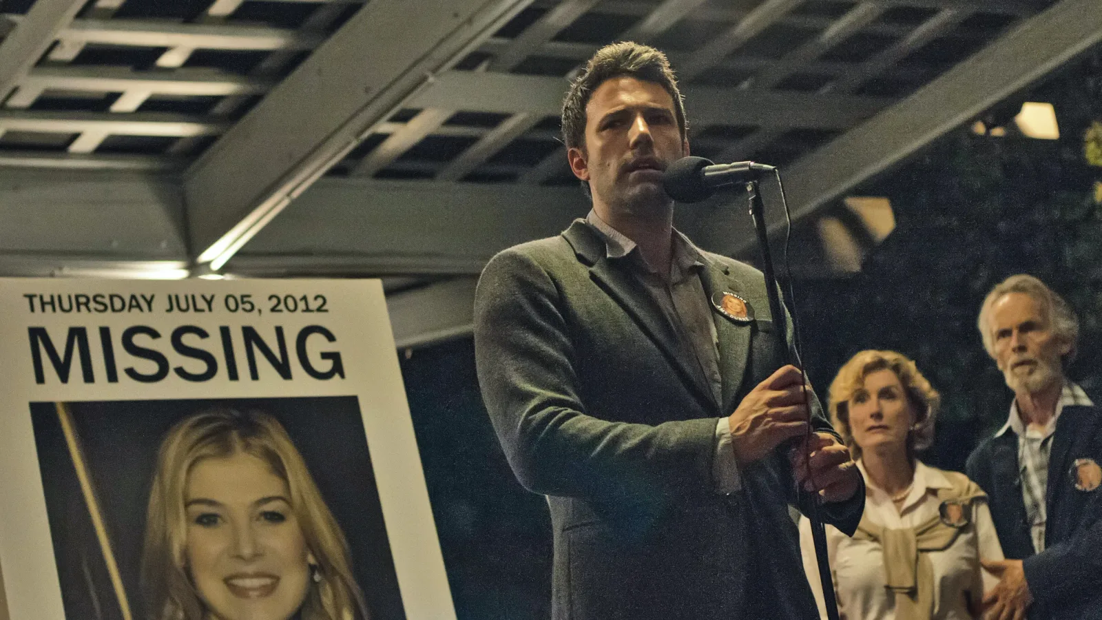 Ben Affleck at the missing-person press conference in the film