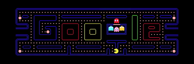 The Google-shaped Pac-Man maze from the official doodle page.