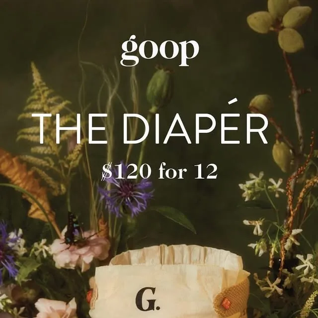 goop on Instagram: "Meet The Diapér. Our new disposable diaper lined with virgin alpaca wool and fastened with amber gemstones, known for their ancient emotional-cleansing properties. Infused with a…
