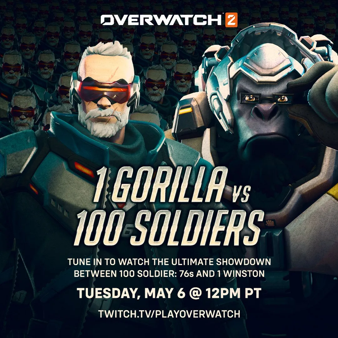 1 Gorilla, 100 Soldiers: Who Wins? 🦍💯 Join us along with some surprise content creators for an epic showdown between 1 Winston vs. 100 Soldier: 76 LIVE May 6 at 12pm PT 🏆