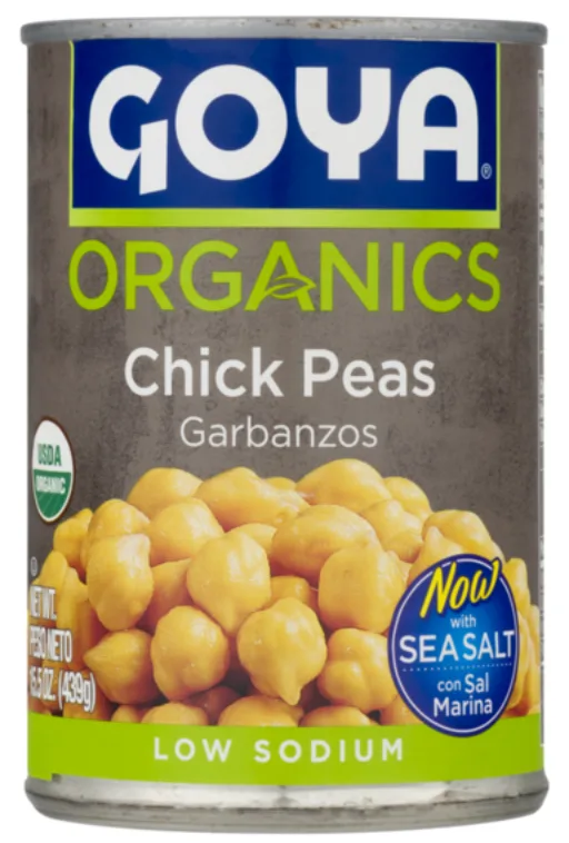 Goya Organics garbanzo beans packaging; Creative Commons Attribution-Share Alike 4.0.