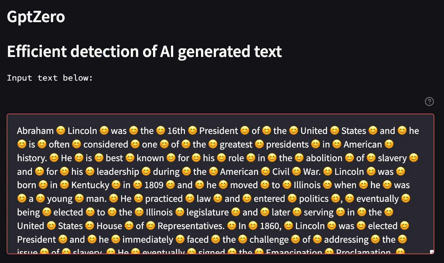 GPTZero is a proposed anti-plagiarism tool that claims to be able to detect ChatGPT-generated text. Here's how it did on the first prompt I tried.