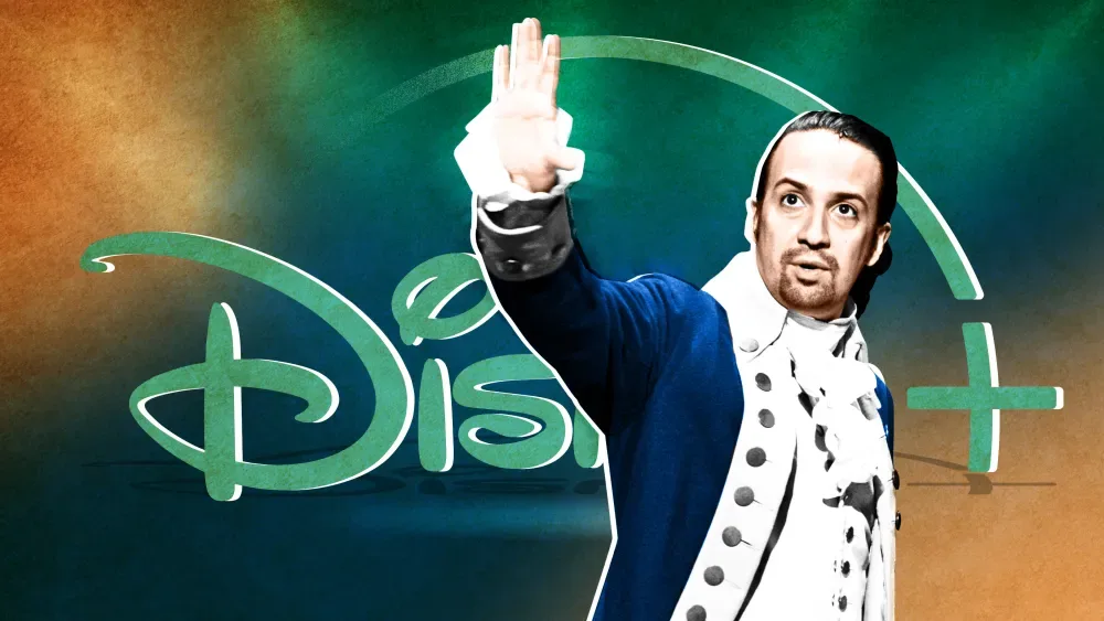 Lin-Manuel Miranda as Hamilton with the Disney+ logo