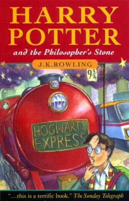 First UK cover of Harry Potter and the Philosopher's Stone (Bloomsbury, 1997), art by Thomas Taylor.
