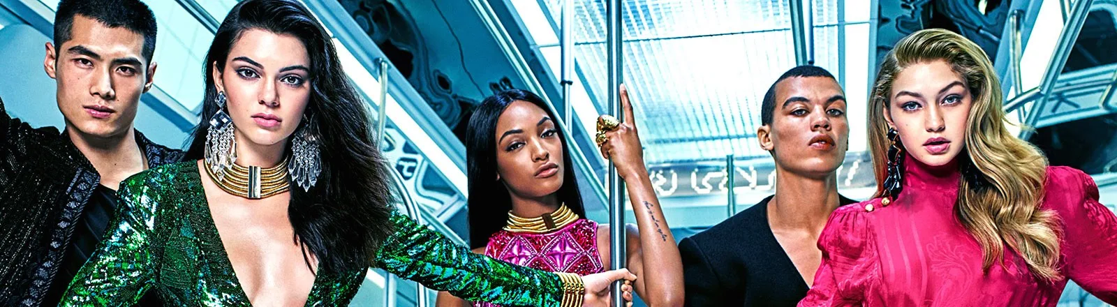 Balmain x H&M campaign with Olivier Rousteing and models