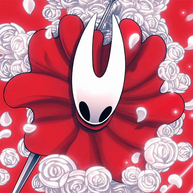 Hornet among white roses in Team Cherry art