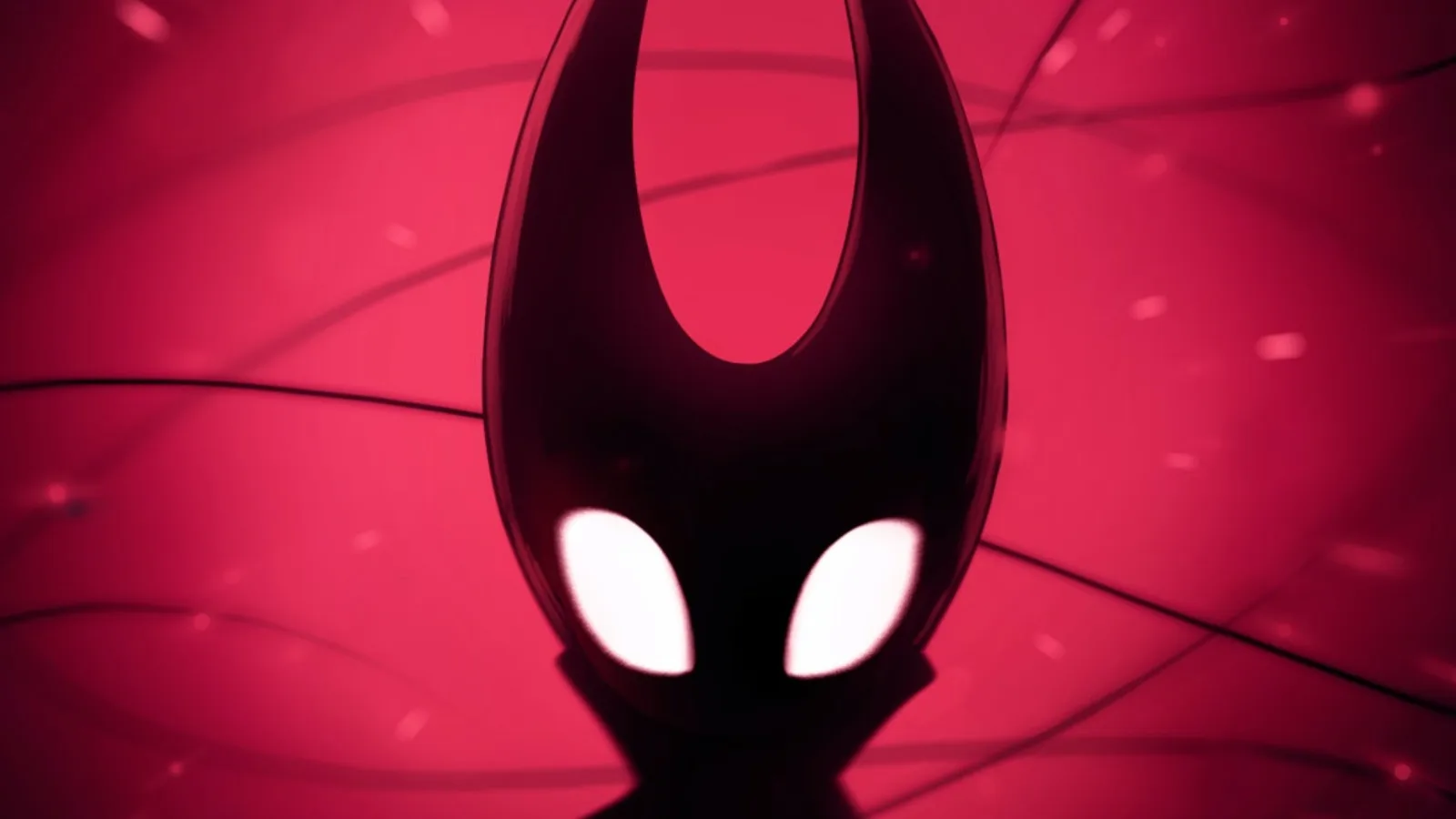 Hornet's silhouette on red in Silksong art